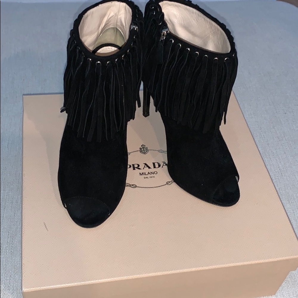 Black suede PRADA  open toe pumps